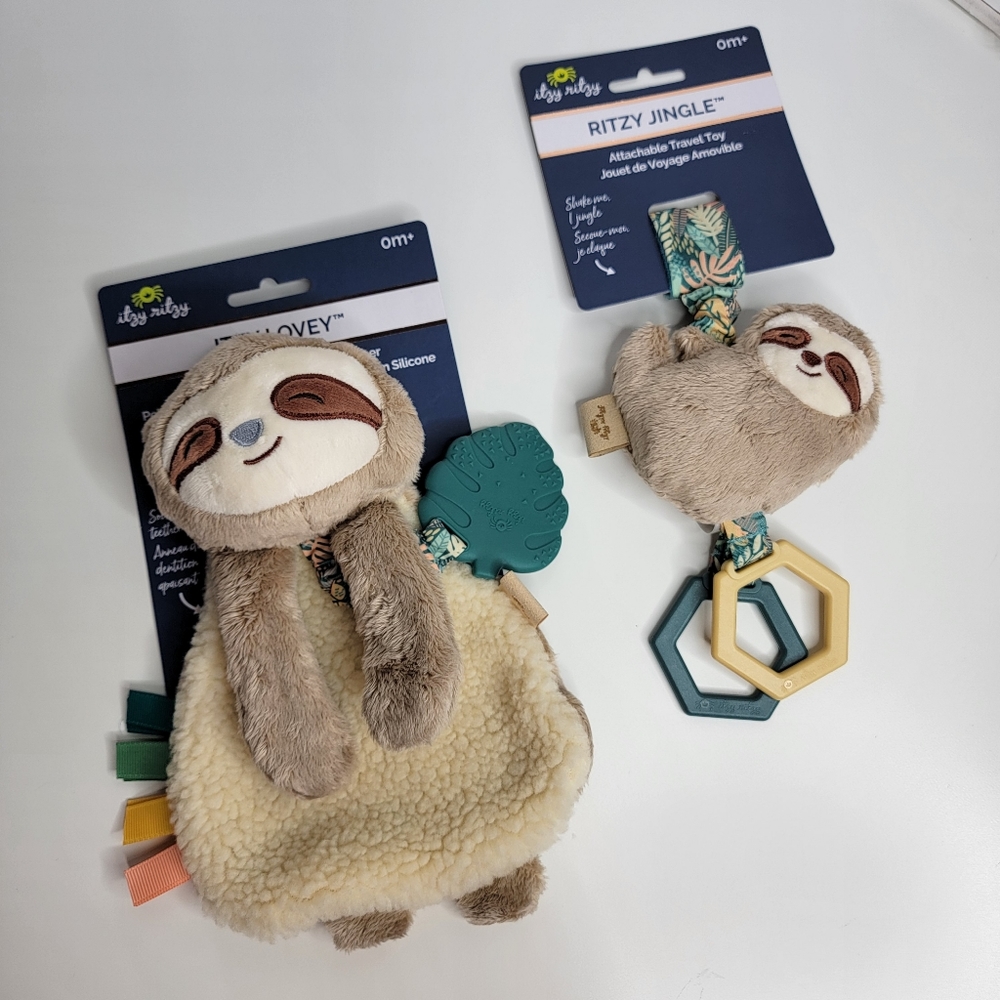 Itzy Ritzy Sloth Baby Toy Set , Itzy Lovey™ Sloth Plush , Ritzy Jingle™ Sloth